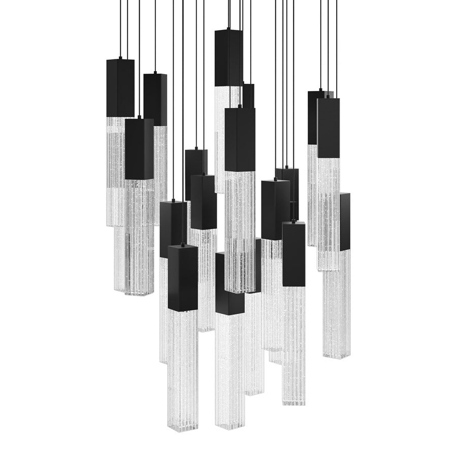 Modern Forms Cinema 21Lt 16" LED Multi-Light Pendant, Black/Clear - PD-30821R-BK