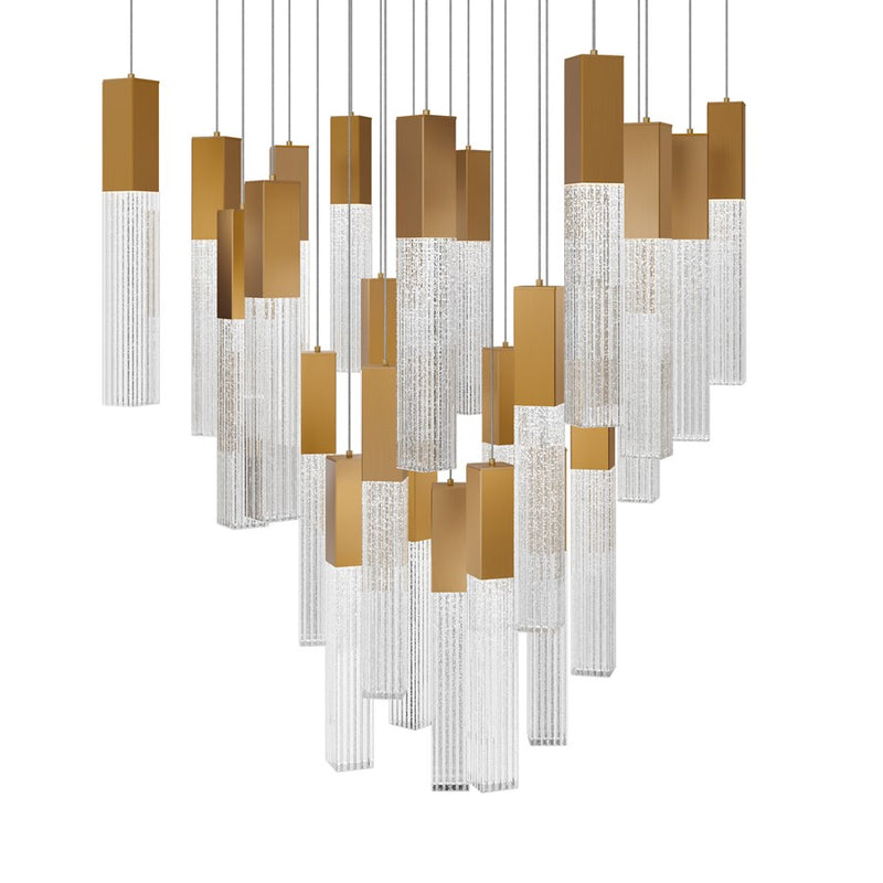 Modern Forms Cinema 25Lt 16" LED Multi-Light Pendant, Brass/Clear - PD-30825S-AB