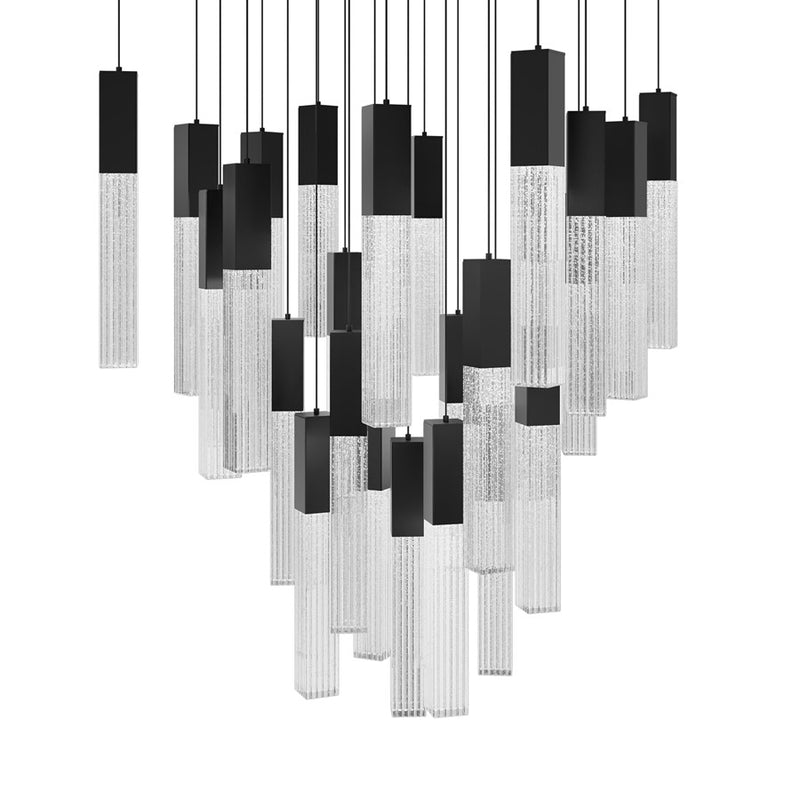 Modern Forms Cinema 25Lt 16" LED Multi-Light Pendant, Black/Clear - PD-30825S-BK