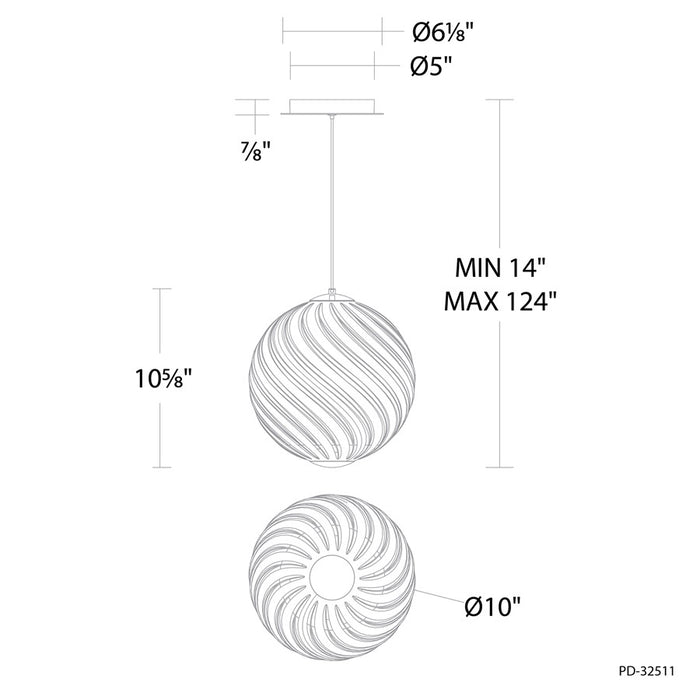Modern Forms Swirly 11" LED Mini-Pendant, 3000K, BR/Smoked/White