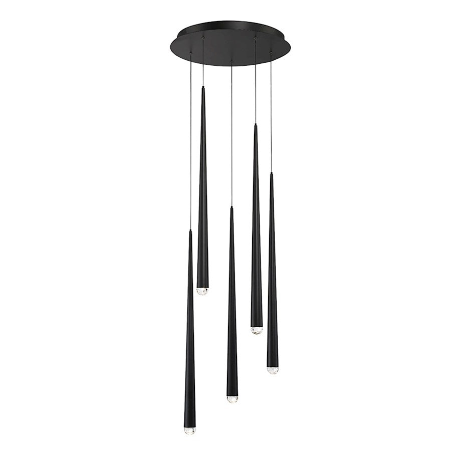 Modern Forms Cascade LED 5Lt Crystal Round Pendant/3500K, Black - PD-41705R-BK