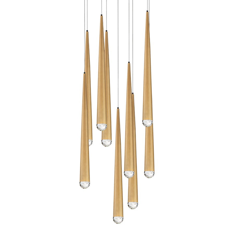 Modern Forms Cascade LED 9Lt Crystal Round Pendant/3500K, Brass - PD-41709R-AB
