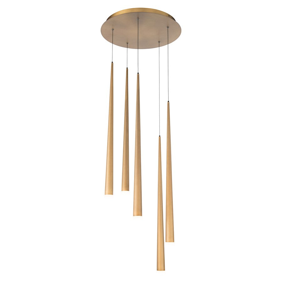 Modern Forms Cascade LED 5Lt Etched Round Pendant/3500K, Brass - PD-41805R-AB