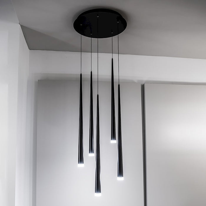 Modern Forms Cascade LED 5Lt Etched Round Pendant/3500K, Black