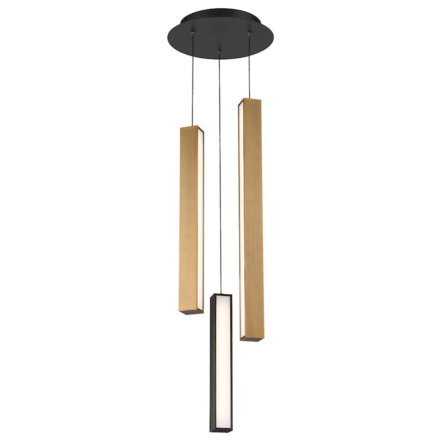 Modern Forms Chaos LED 3Lt Round Pendant/3000K, Black/Brass - PD-64803R-BK-AB-BK