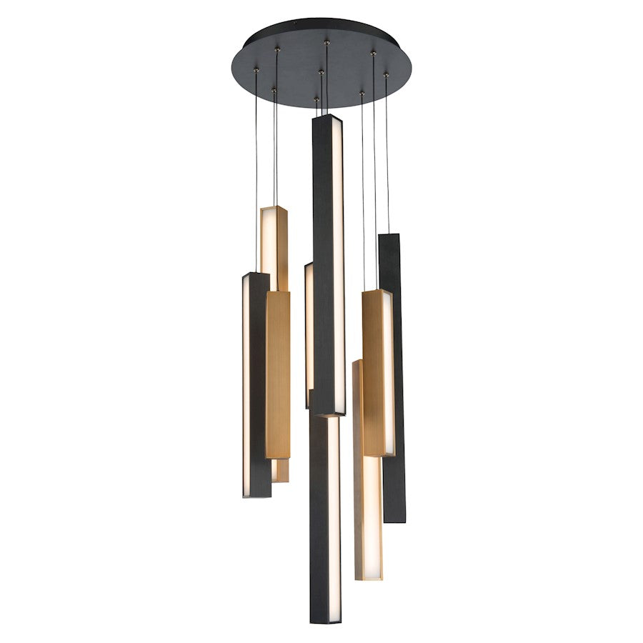 Modern Forms Chaos LED 9Lt Round Pendant/3000K, Black/Brass - PD-64809R-BK-AB-BK