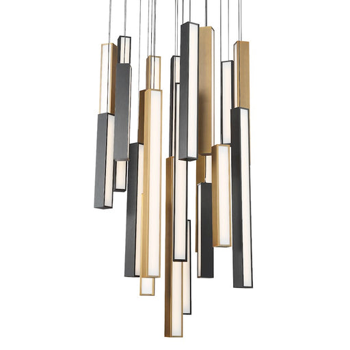 Modern Forms Chaos LED 21Lt RD Pendant/3000K, Black/Brass - PD-64821R-BK-AB-BK