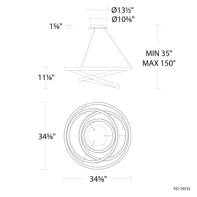 Modern Forms Storm Chaser 35" LED Pendant, 3000K, Black/White