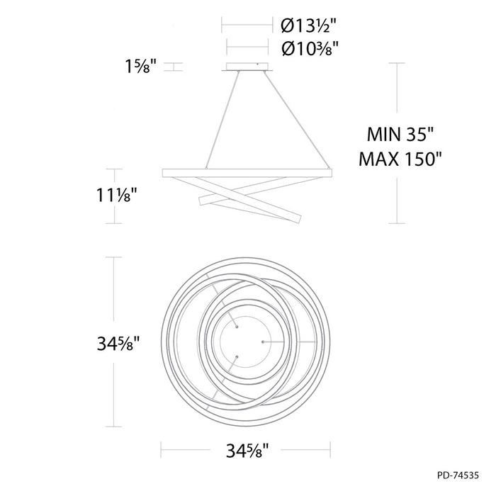 Modern Forms Storm Chaser 1Lt 35" LED Pendant, Black/White