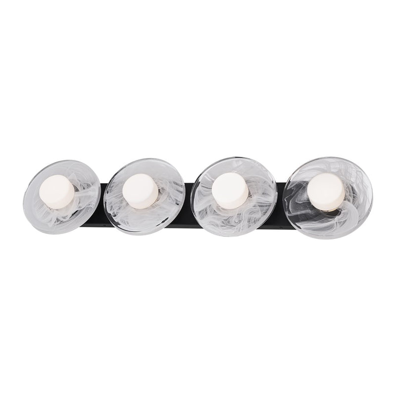 Modern Forms Fresco 4Lt 8" LED Bath Vanity/Wall Light, Black/Opal - WS-66534-BK