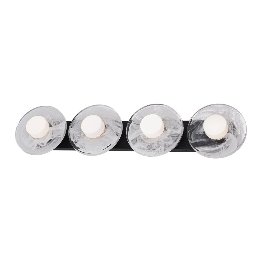 Modern Forms Fresco 4Lt 8" LED Bath Vanity/Wall Light, Black/Opal - WS-66534-BK