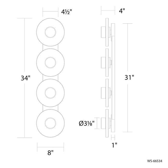 Modern Forms Fresco 4Lt 8" LED Bath Vanity/Wall Light, Black/Opal