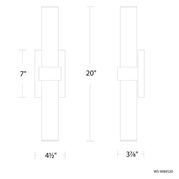 Modern Forms Quincy 2Lt 20" LED Outdoor Wall Light, 3000K, BK