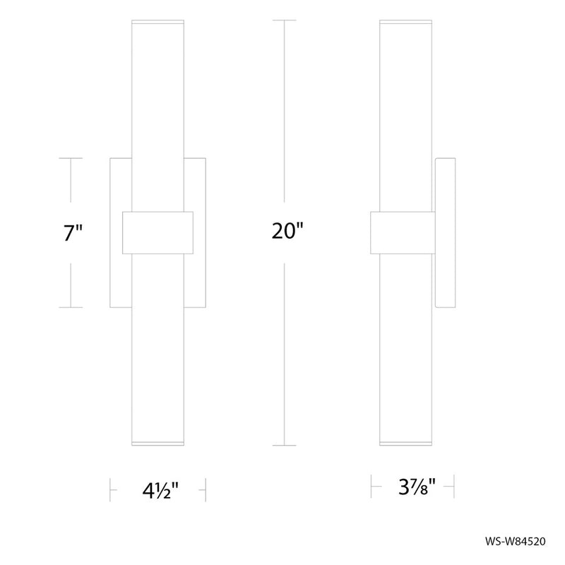 Modern Forms Quincy 2Lt 20" LED Outdoor Wall Light, 3500K, BK
