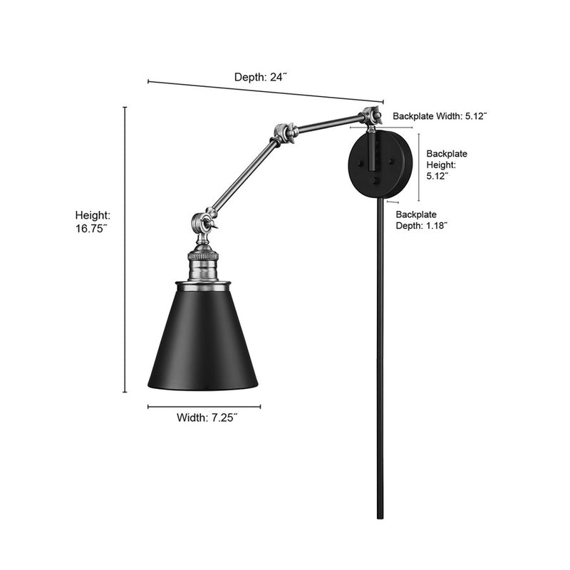 Millennium Lighting Evonne 1Lt Swing Arm Sconce, Black/Black