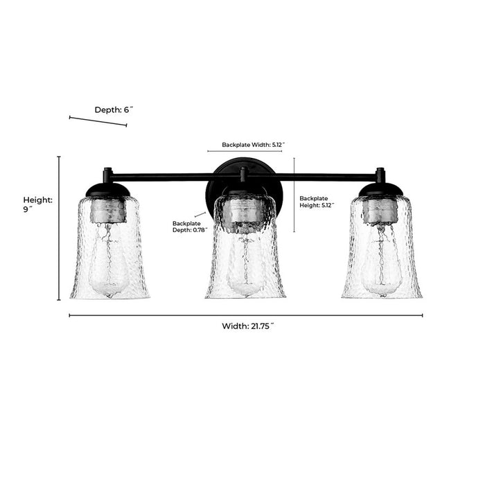Millennium Lighting Abilene 3Lt Vanity, Black/Clear