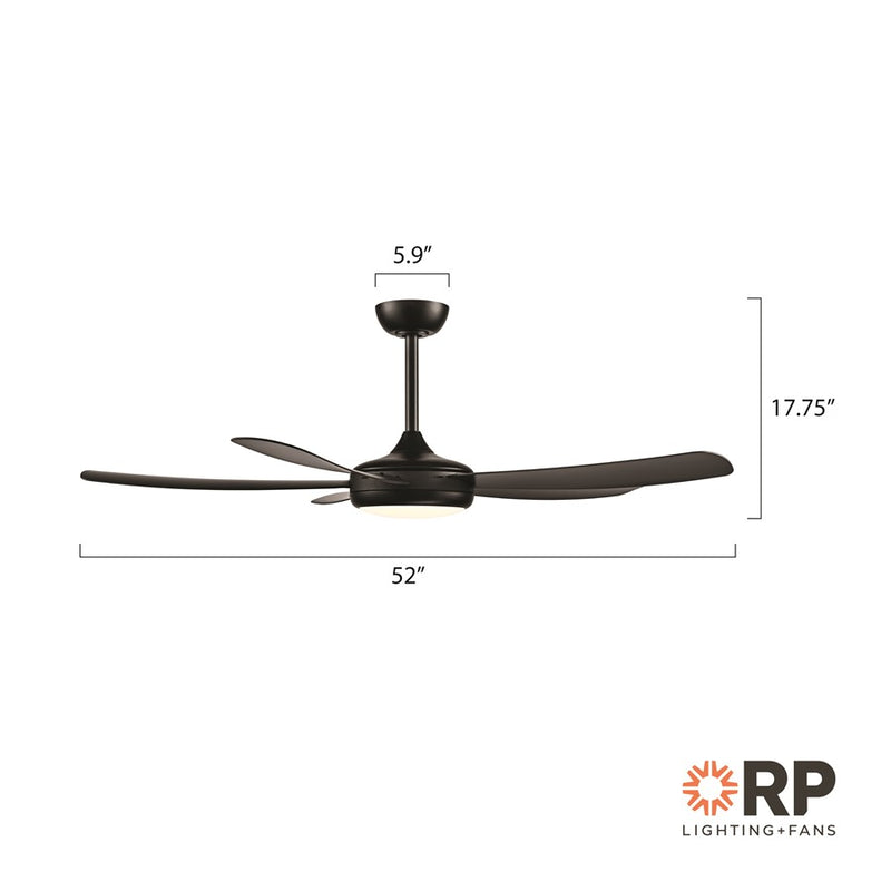 RP Lighting Airstra 5Bld 52" LED Ceiling Fan, Mat. Blk/Etched