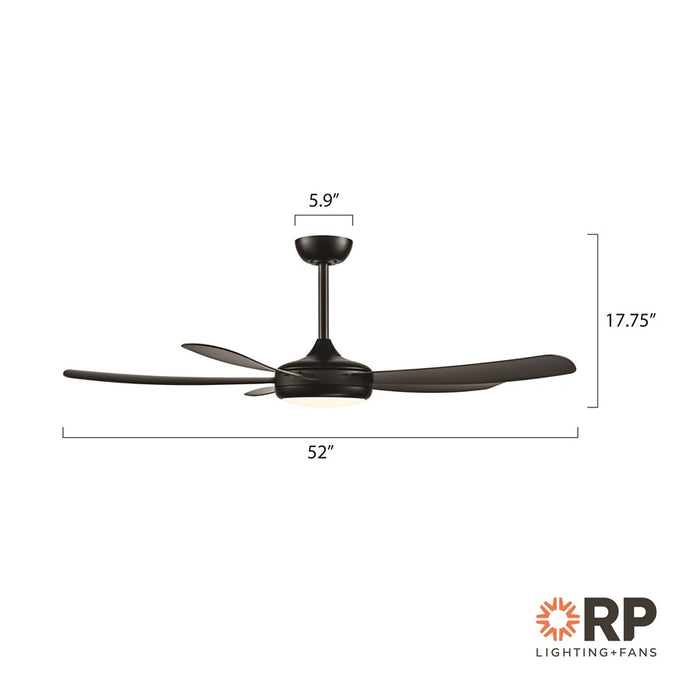 RP Lighting Airstra 5Bld 52" LED Ceiling Fan, Mat. Blk/Etched