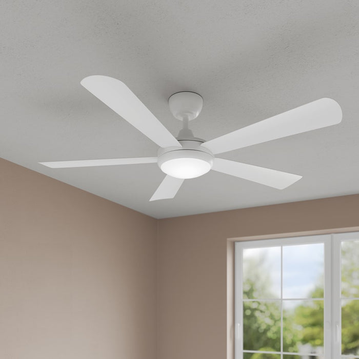 RP Lighting Airstra 5Bld 52" LED Ceiling Fan, Mat. White/Etched
