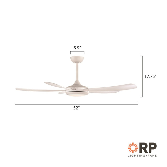 RP Lighting Airstra 5Bld 52" LED Ceiling Fan, Mat. White/Etched