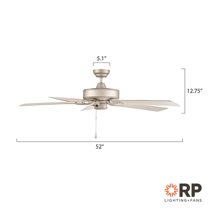 RP Lighting Velbreeze 5Bld 52" Ceiling Fan, Brushed Pewter