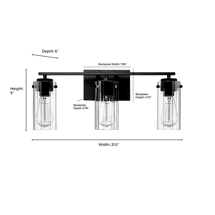 Millennium Lighting Serena 3Lt Vanity, Brushed Nickel/Clear Ribbed