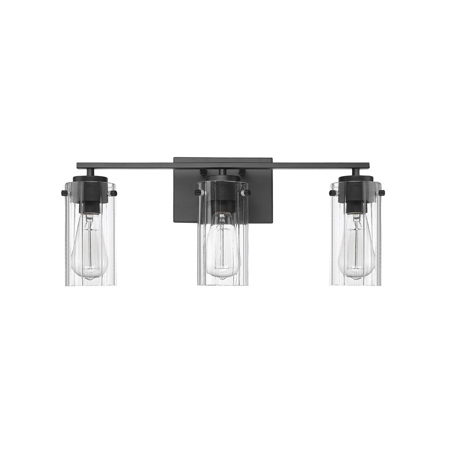 Millennium Lighting Serena 3Lt Vanity, Black/Clear Ribbed - 10303-MB