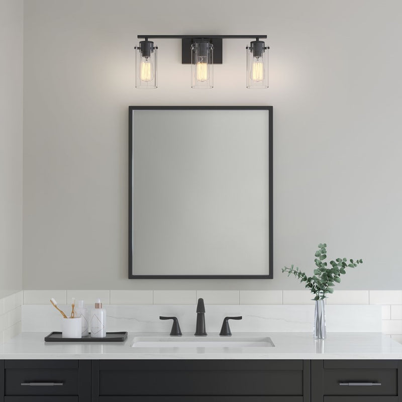 Millennium Lighting Serena 3Lt Vanity, Black/Clear Ribbed