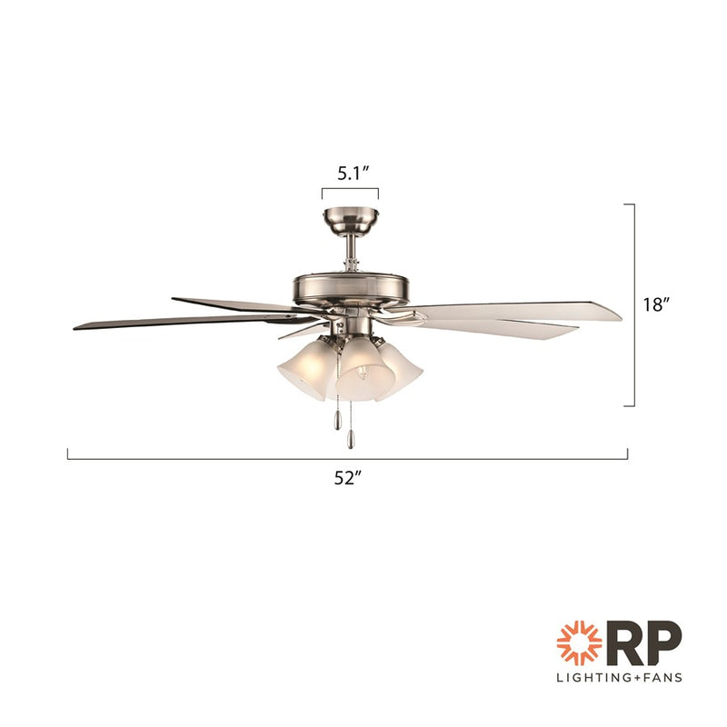 RP Lighting Calivane 5Bld 52" LED Ceiling Fan, Brushed Nkl/Etched