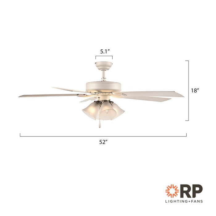 RP Lighting Calivane 5Bld 52" LED Ceiling Fan, Matte White/Etched