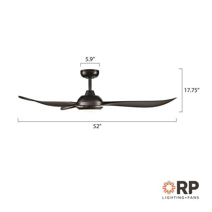 RP Lighting Wynleaf 3Bld 52" LED Ceiling Fan, Blk/Etched