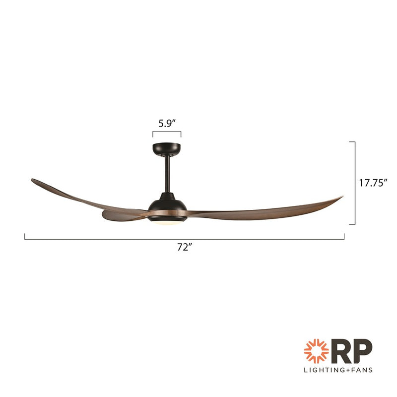 RP Lighting Wynleaf 3Bld 72" LED Ceiling Fan, Koa/Etched