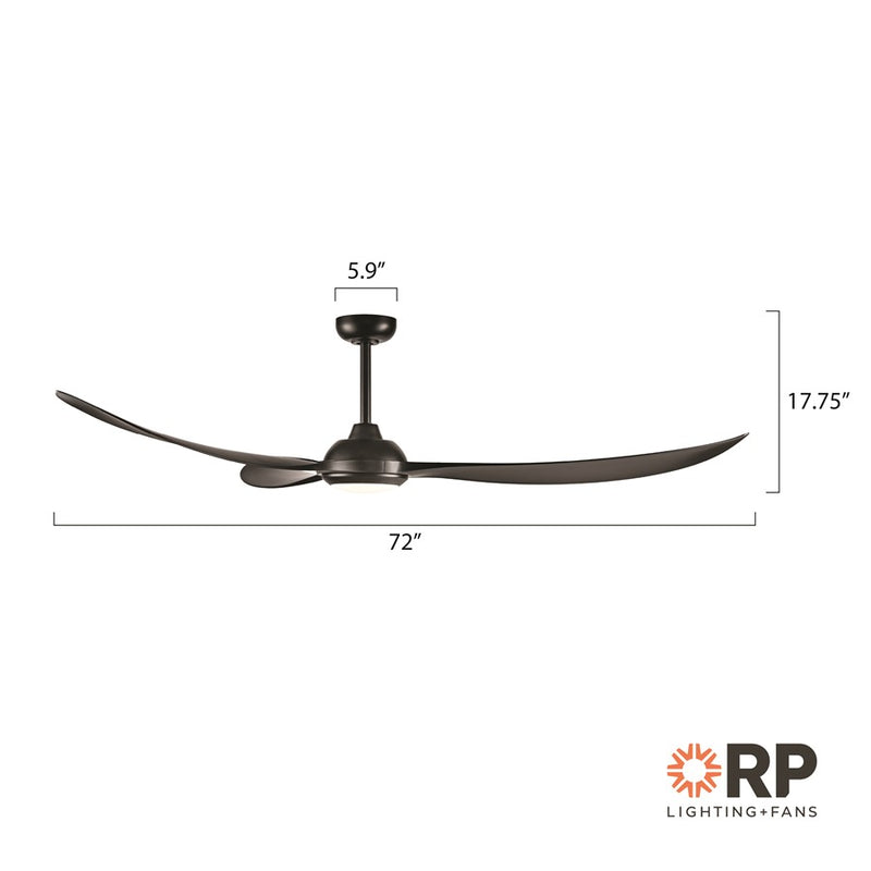 RP Lighting Wynleaf 3Bld 72" LED Ceiling Fan, Blk/Etched