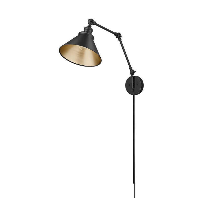 Millennium Lighting Edward 1Lt Swing Arm Sconce, Black/Black - 11001-MB
