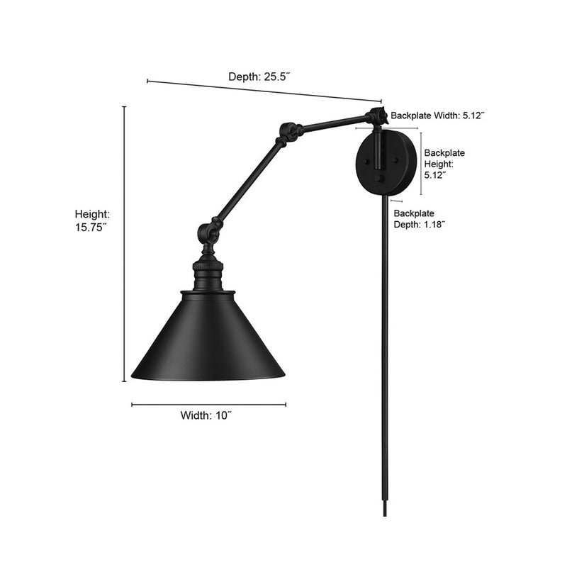 Millennium Lighting Edward 1Lt Swing Arm Sconce, Black/Black