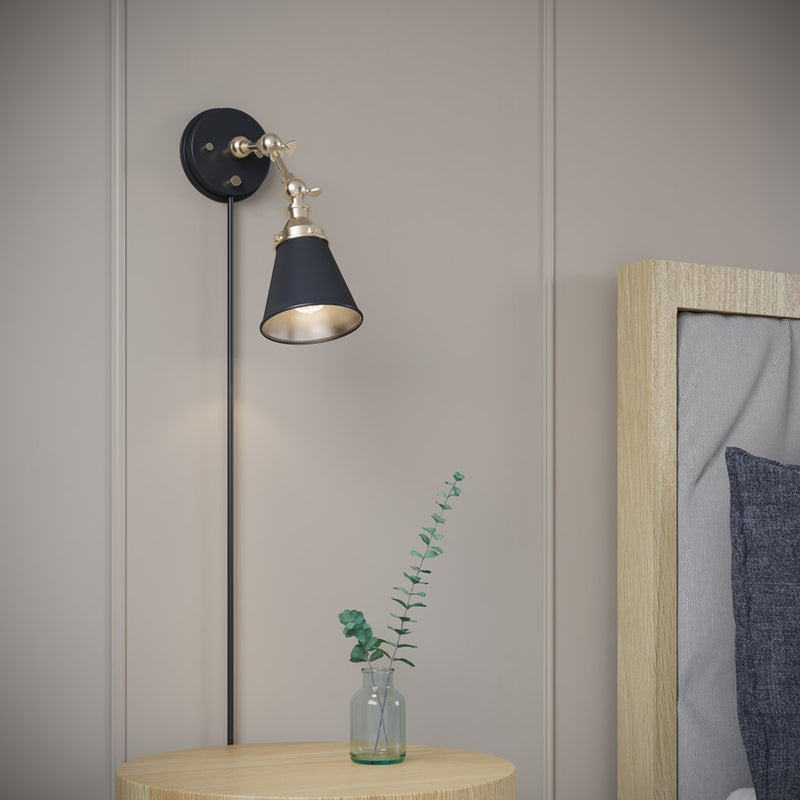 Millennium Lighting Edith 1Lt Swing Arm Sconce, Black/Brass