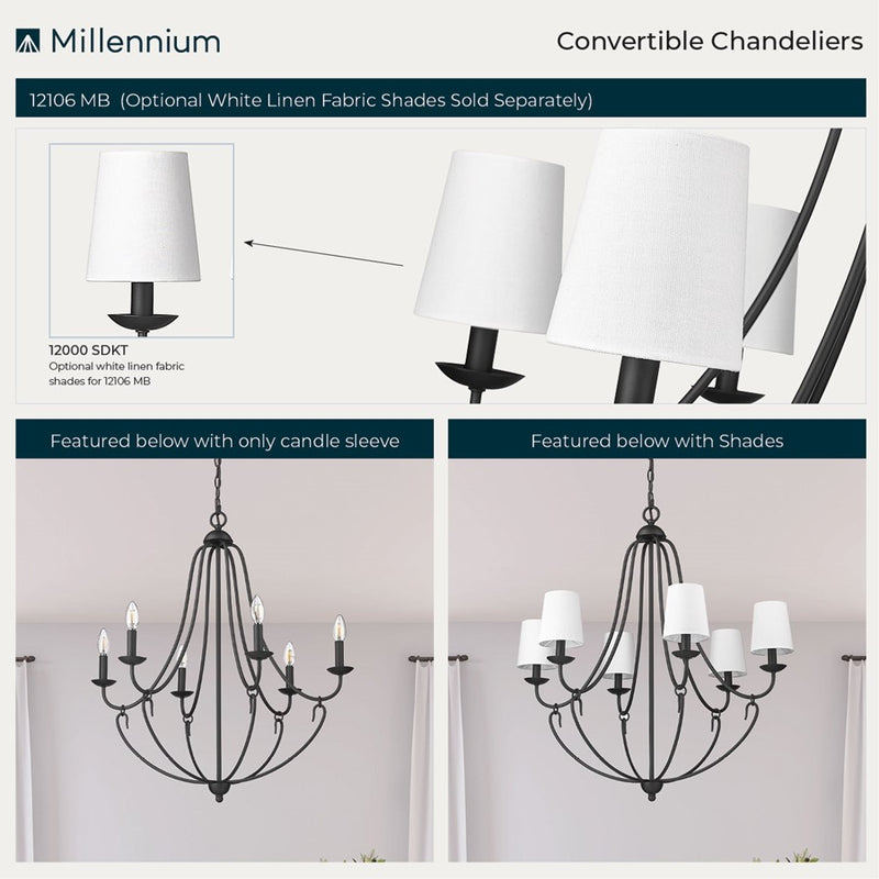 Millennium Lighting Eisley 6Lt Chandelier, Black
