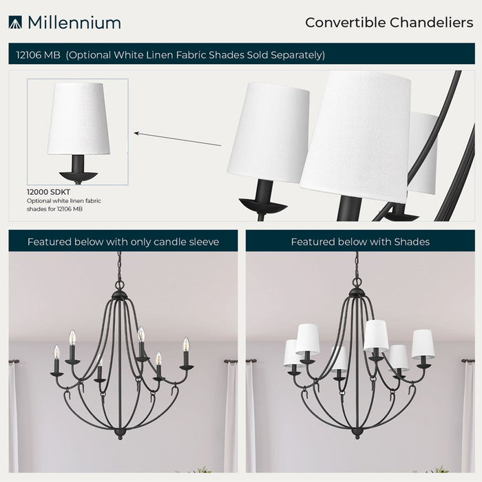 Millennium Lighting Eisley 6Lt Chandelier, Black