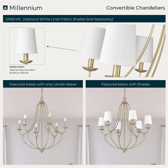 Millennium Lighting Eisley 6Lt Chandelier, Modern Gold