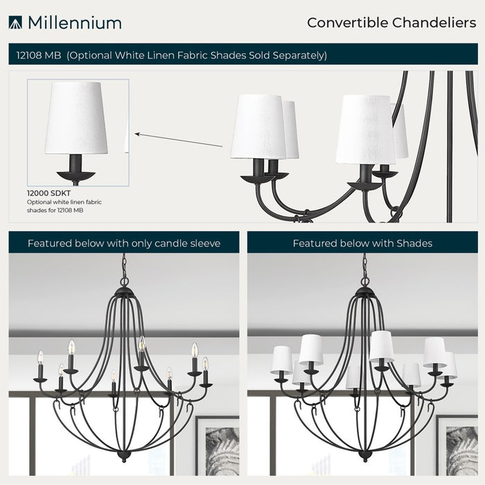 Millennium Lighting Eisley 8Lt Chandelier, Black