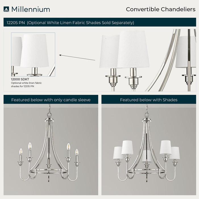 Millennium Lighting Artemis 5 Light 26" Chandelier, Polished Nickel