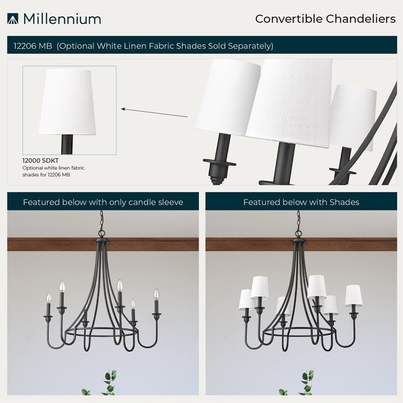 Millennium Lighting Artemis 6Lt 32" Chandelier, Black