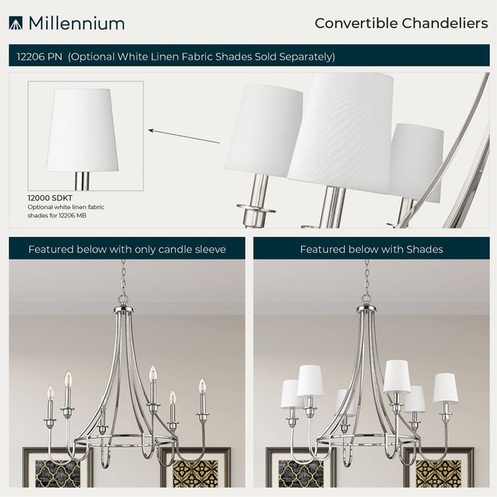 Millennium Lighting Artemis 6 Light 32" Chandelier, Polished Nickel