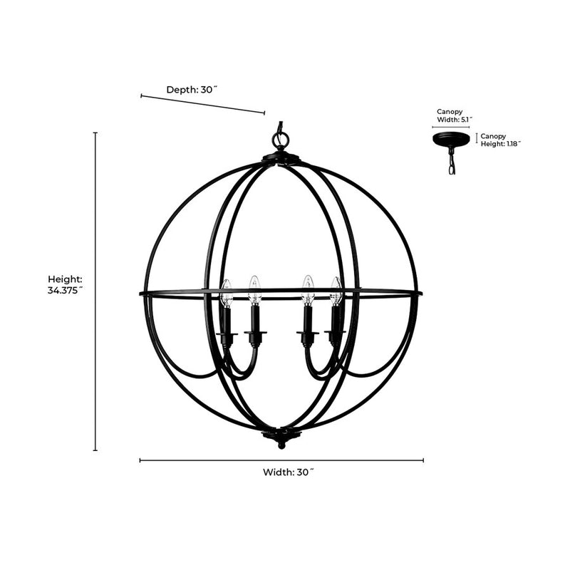 Millennium Lighting Artemis 6Lt 34" Chandelier, Black