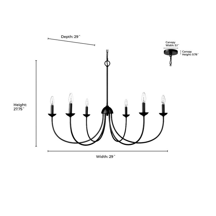 Millennium Lighting Huxley 6 Light Chandelier, Matte Black