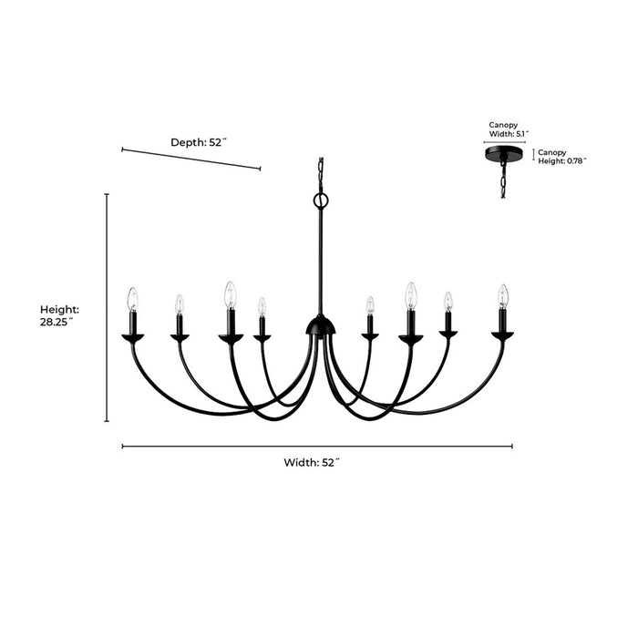 Millennium Lighting Huxley 8 Light Chandelier, Matte Black