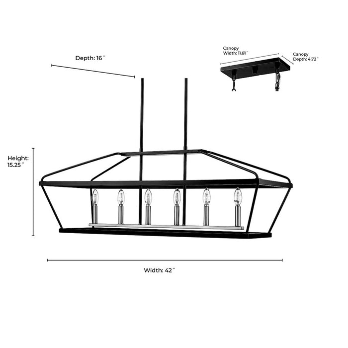 Millennium Lighting Surrey 6Lt 42" Chandelier, Black/Vintage Brass
