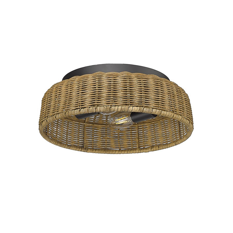 Millennium Lighting 2 Light Flushmount, Matte Black/Rattan