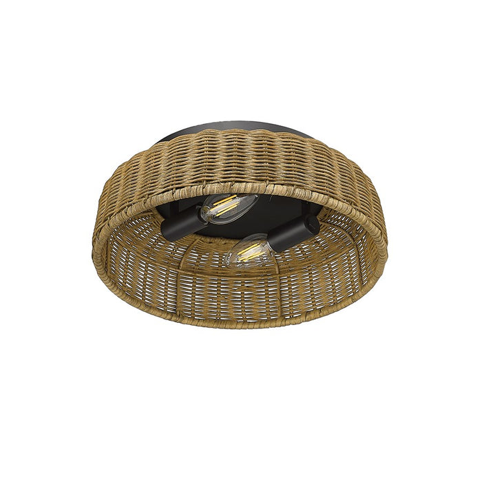 Millennium Lighting 2 Light Flushmount, Matte Black/Rattan