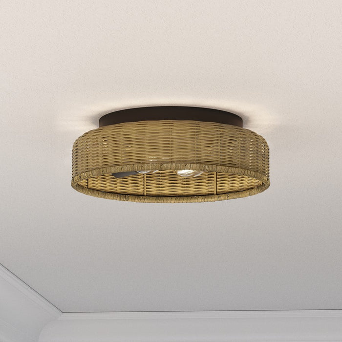 Millennium Lighting 2 Light Flushmount, Matte Black/Rattan